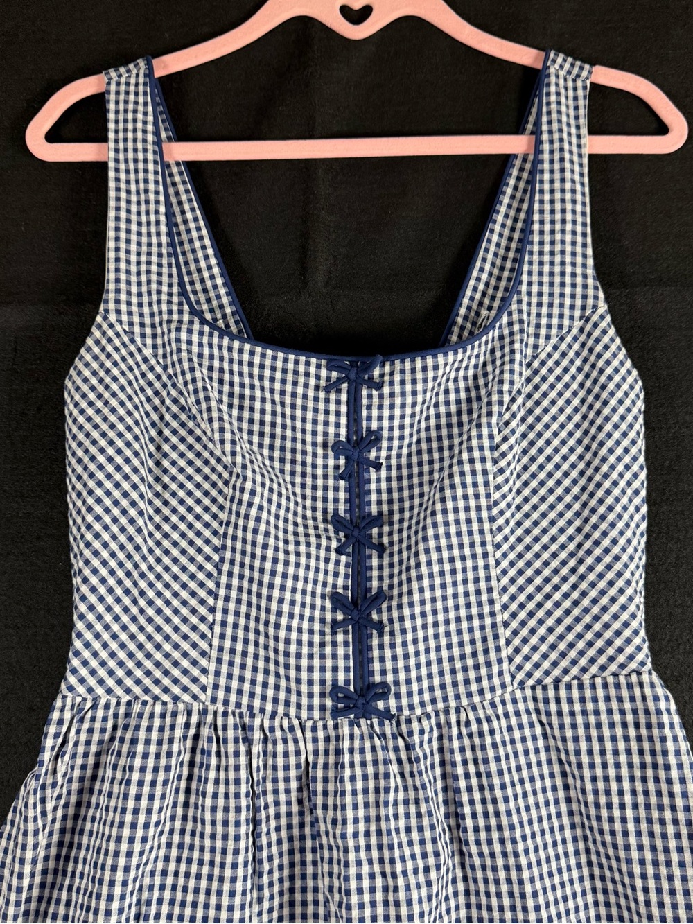 Caroline Constas Blue Gingham Dress with Bow Front Detail Size XS